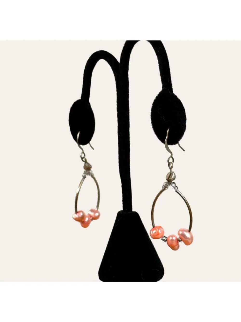 Liquid Silver Fresh Water Peach Pearls Dangle Earrings Tested Non-Reactive